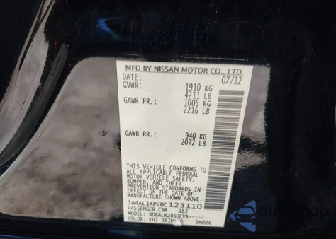 2013 Nissan Altima 2.5 S z USA, uszkodzony, nr VIN 1N4AL3AP2DC123110